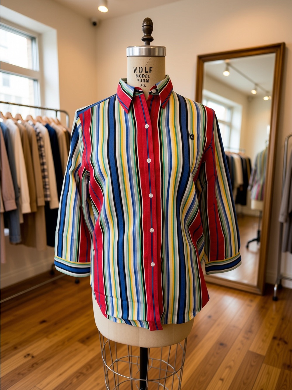Chaps Multicolor Striped Blouse 3/4 Sleeve size Small Linen & Cotton blend